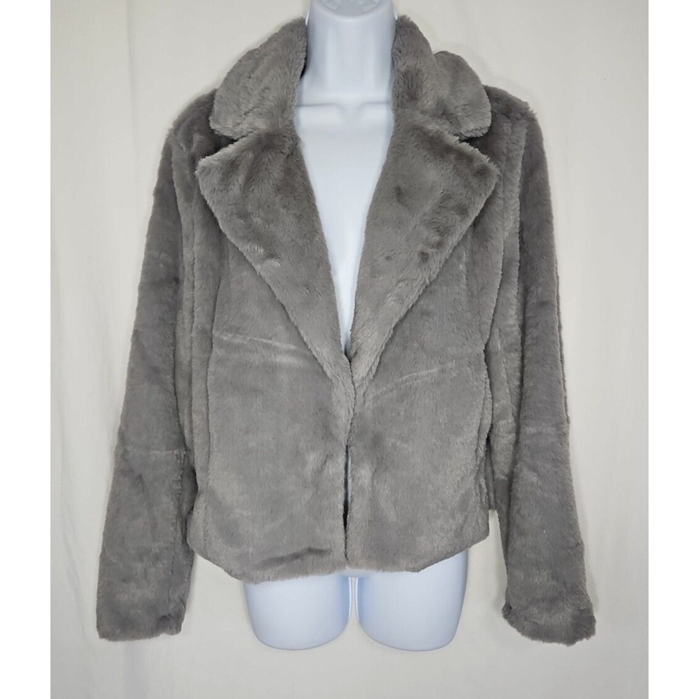 Allegra K Women's Faux Fur Cropped Light Gray Jacket Size Large NWT‎